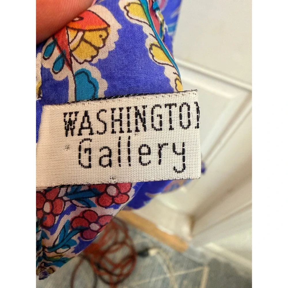 Vintage Washington Gallery Silk Scarf Paisley Floral Blue Pink Preppy Luxury